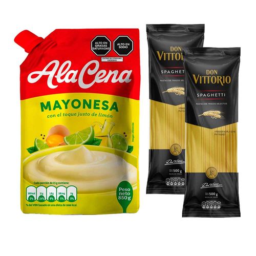 Pack Fideos Spaghetti DON VITTORIO Bolsa 500g + Mayonesa ALACENA Doypack 850g