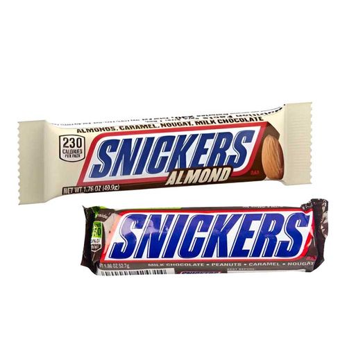 Pack Chocolate SNICKERS De leche relleno con maní Barra 1.86Oz + Chocolate SNICKERS Almond Bolsa 49.9g