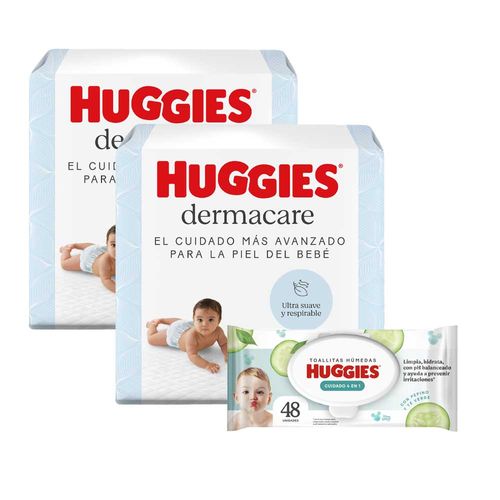Pack Pañal HUGGIES Dermacare Talla M Paquete 58un x 2un + Toallitas Húmedas para Bebé HUGGIES One & Done Paquete 48un