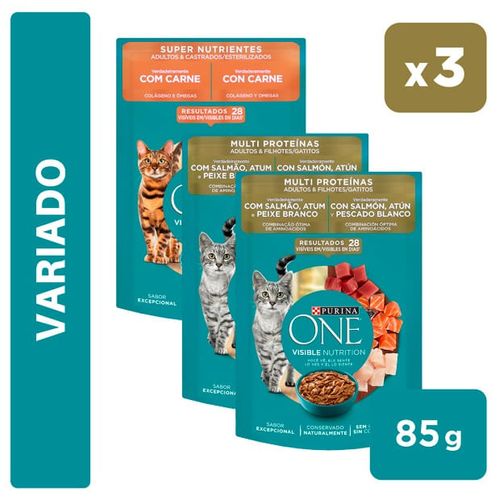 Pack Alimento PURINA Adultos y Gatitos Multiproteína 85g x2un + Gato Adulto y Esterilizado Supernutrientes 85g