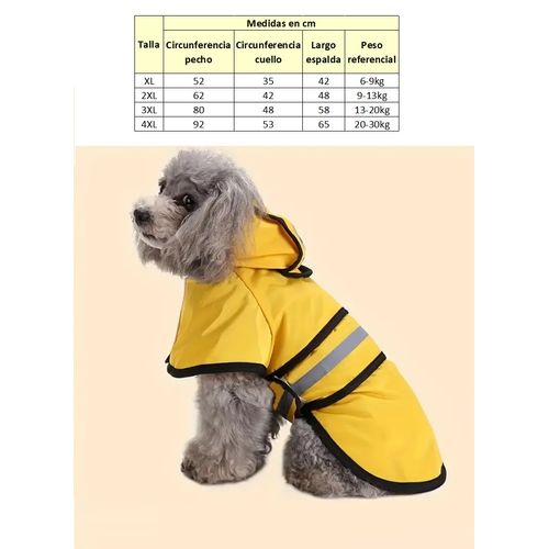 Capa impermeable para perros grandes de 13-20kg amarillo talla 3XL