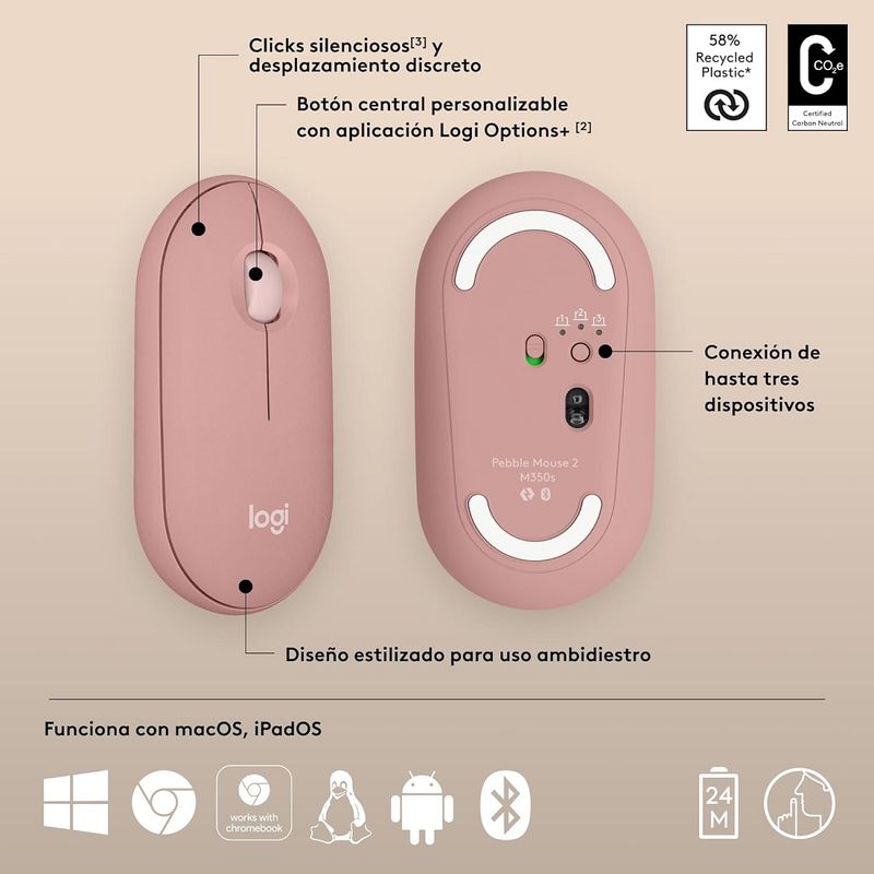 Logitech---Mouse-Pebble-2-M350S-Bluetooth---Rosado
