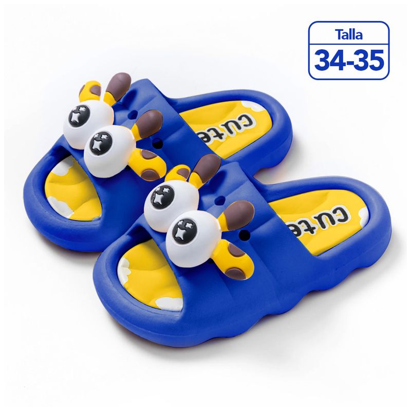 Sandalias-Kawaii-para-Niños-Diseño-3D-Jirafa-Azul-Z35-Talla-34-35