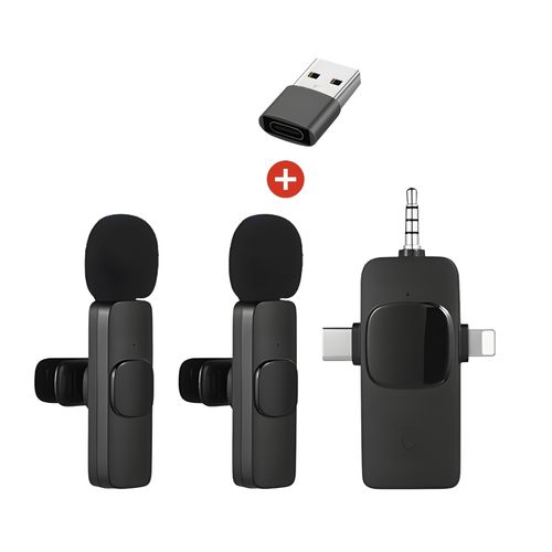 Micrófono inalámbrico 3 en 1 + Adaptador Para Vlogs y Entrevistas