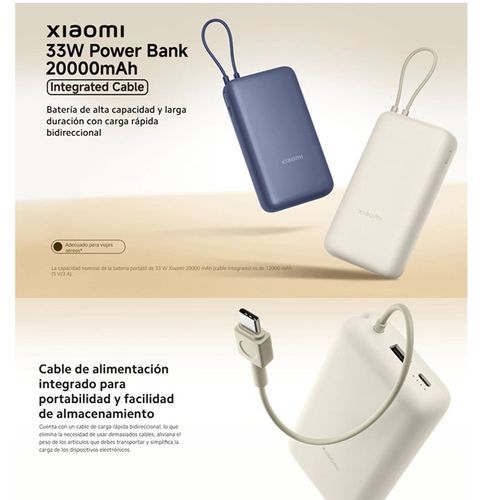 Power Bank Xiaomi 20000mAh Carga Rápida 33W Tipo C