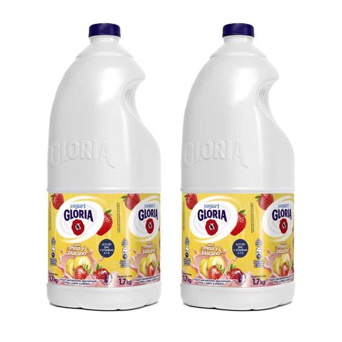 Pack Yogurt GLORIA Parcialmente Descremado Sabor a Fresa y Plátano Botella 1.7Kg x 2un