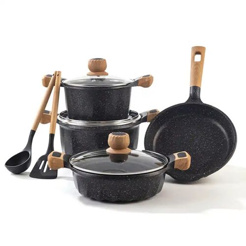 Juego de Ollas Valeska de Granito Super 7+2 Utensilios Negro