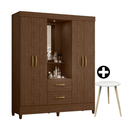 COMBO Ropero Mobi Tocador con Luz 4 Puertas 2 Cajones Moka Albatroz + Mesa Auxiliar Redonda MDF Neón Orange