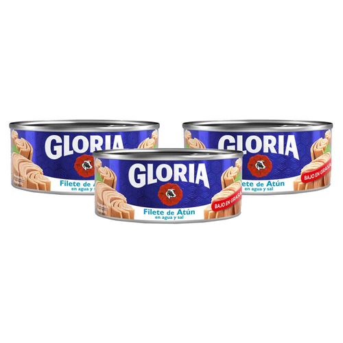 Pack Filete de Atún en Agua y Sal GLORIA Lata 140g x 3un