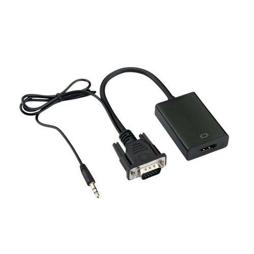 ADAPTADOR CONVERTIDOR VGA A HDMI C/CABLE AUDIO, VIDEO FULLHD