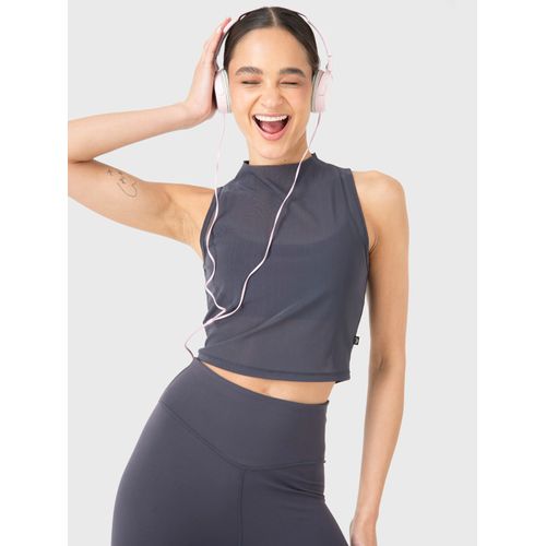 Polo Sin Mangas Para Mujer Crop Mesh Gris Bsoul