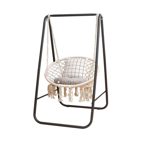 silla hamaca colgante con estructura movible beige