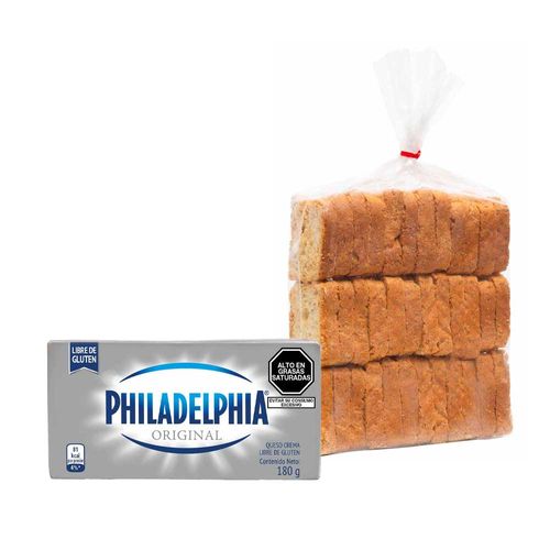 Pack Mini Tostadas Integrales LA FLORENCIA Bolsa 36un + Queso Crema PHILADELPHIA Brick Original Paquete 180g