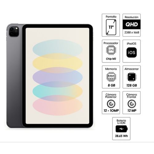 iPad Pro 11" 4TH CHIP M2 – 128GB Wi-Fi, 2388 x 1668 píxeles, 12MP, 10MP., OPEN BOX, NUEVO, Silver