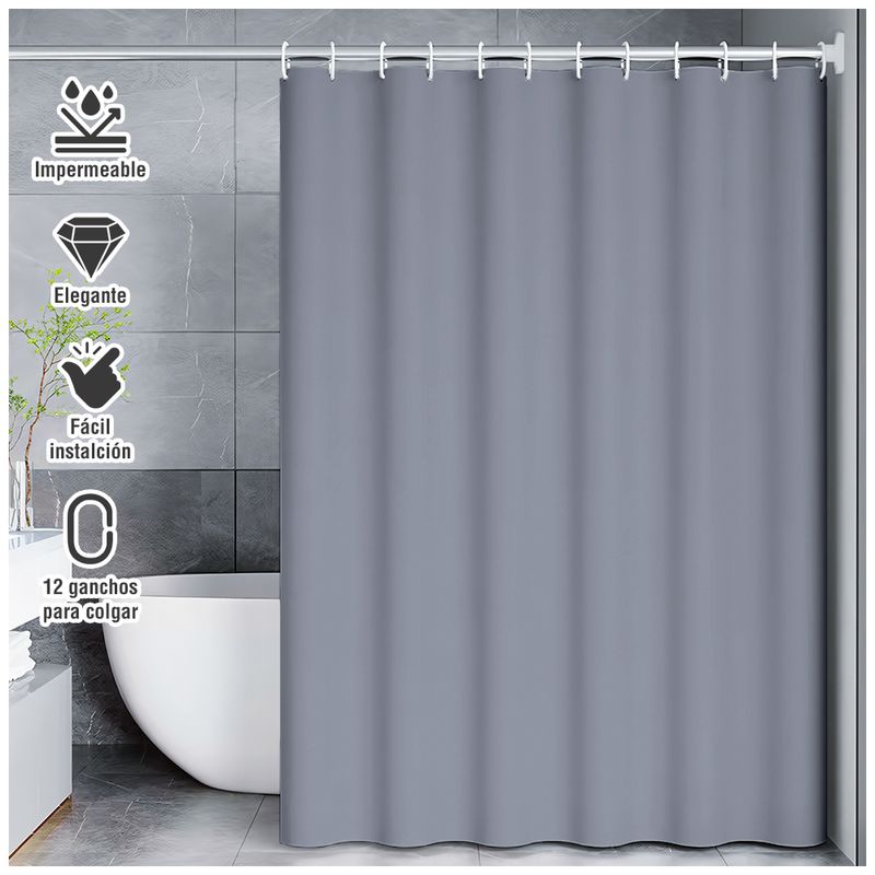 Cortina-de-Baño-Moderna-Impermeable-Accesorio-para-Ducha-U11-Plomo