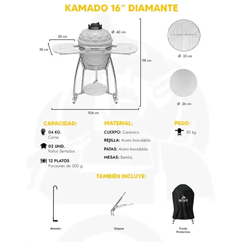Kamado-Mr-Grill-16?-Pulgadas-Diamante-Rojo