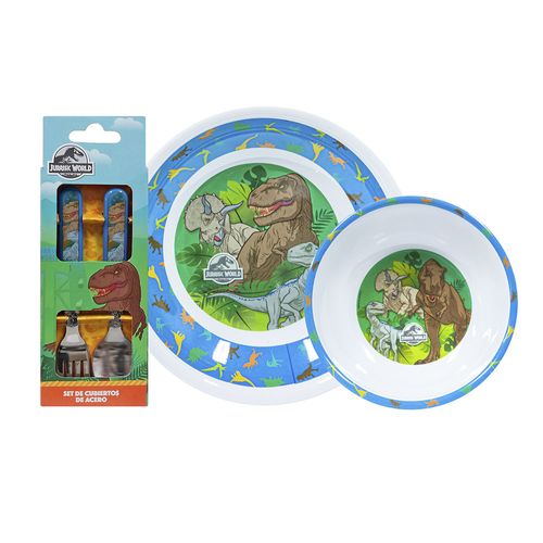 Vajilla Infantil  Jurassic Parck +Cubierto Scool Melamine