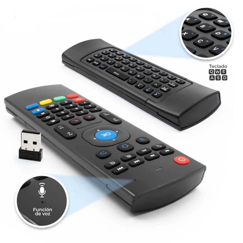 Air-Mouse-Inalambrico-con-Teclado-QWERTY---Control-de-Voz--y-Giroscopio