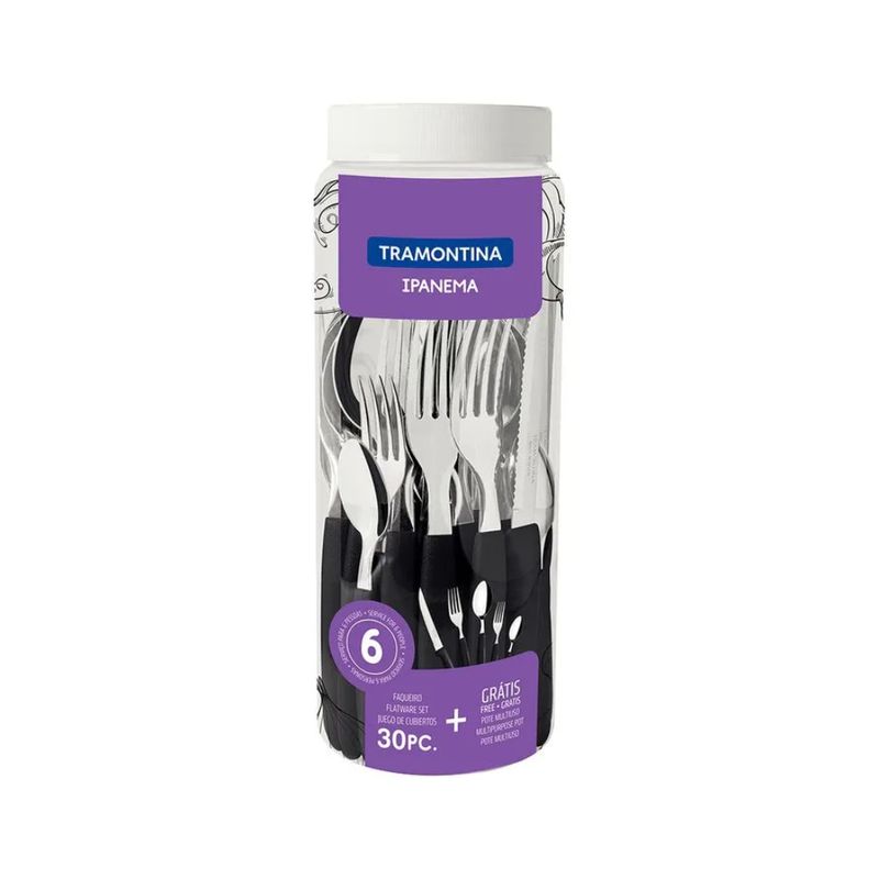 Juego-de-Cubiertos-Tramontina-Ipanema-Negro---30-Piezas-Elegantes-y-Modernas--MUNDO-ELECTRONICO-