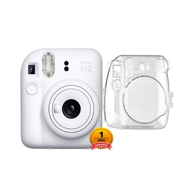 Camara-Fujifilm-Instax-Mini-12-Blanco-Arcilla-Estuche-Transparente