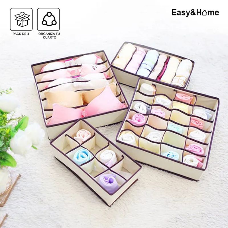 Juego-de-4-Organizadores-Plegables-de-Ropa-Interior-Easy-Home-Beige
