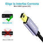 Cable-USB-20-a-Mini-USB-V3-5-pines-18-Metros-NETCOM-480Mbps-nylon