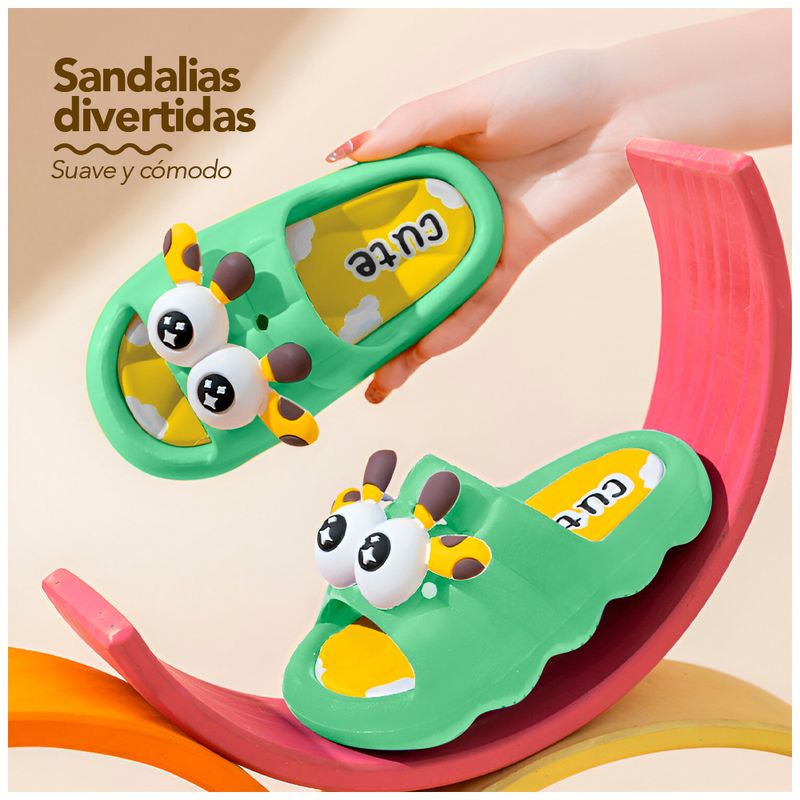 Sandalias-Kawaii-para-Niños-Diseño-3D-Jirafa-Verde-Z35-Talla-30-31