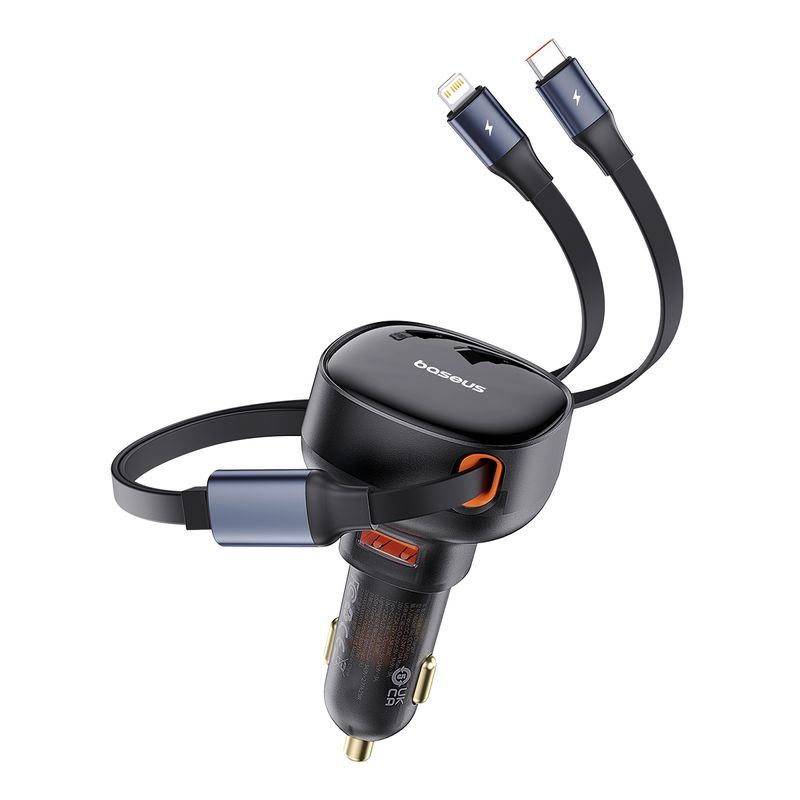 Cargador-Baseus-de-Auto-60W-Max-con-Cable-Retractil-Carga-Rapida-Tipo-C-Lightning-iPhone