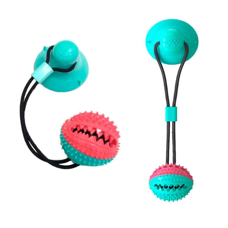 Pelota-Mordedora-con-base-para-Perros-Goma-Dispensador-de-Comida-Verde-Fuxia