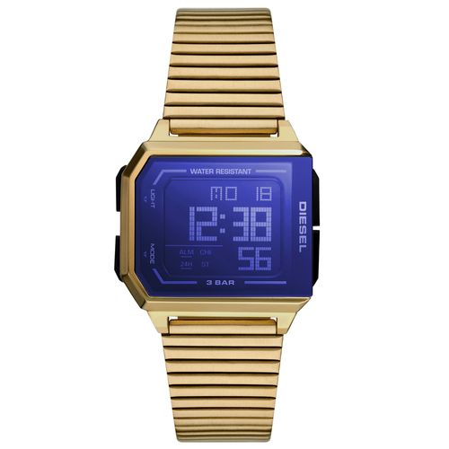 Reloj Diesel Chopped DZ1969 Digital Para Hombre Luz de Fondo Cronómetro Acero Inoxidable Dorado