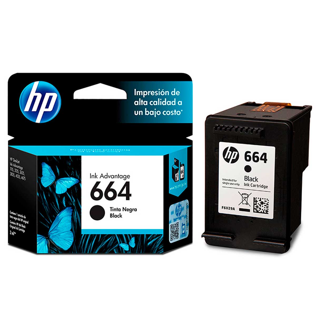 Cartucho de Tinta HP 664 Negro Original F6V29AL