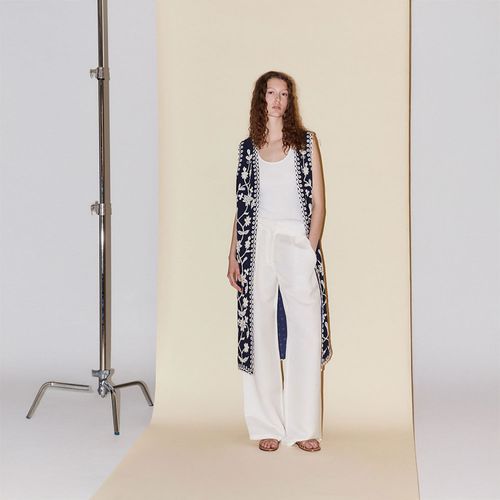 Abrigo Mujer Sfera Bordado Largo Azul