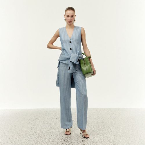 Abrigo Mujer Sfera Lino Rayas Azul