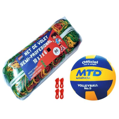 PACK VÓLEY NET SEMIPRO Nº 80 TRICOLOR MÁS PELOTA GOMA TALLA #5