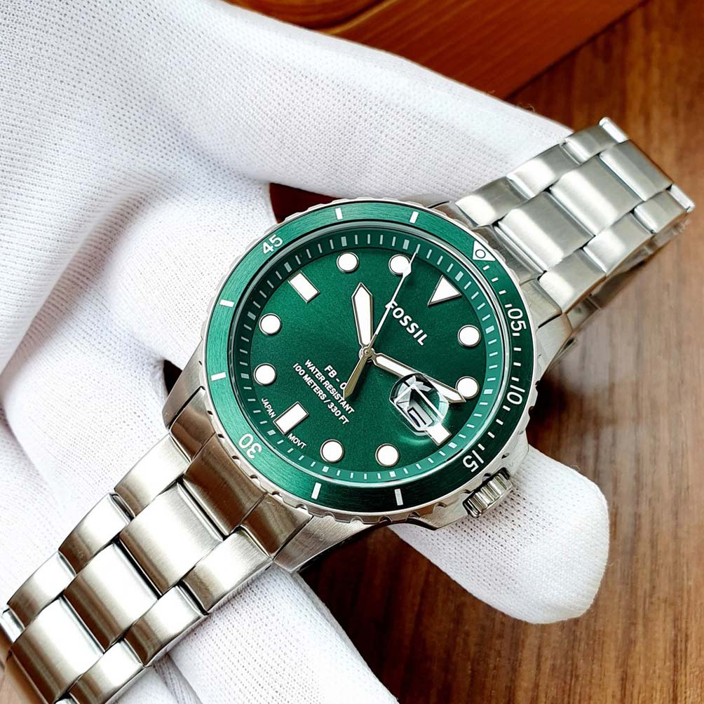 Reloj Fossil FB-01 FS5670 Fecha Acero Inoxidable Plateado Verde