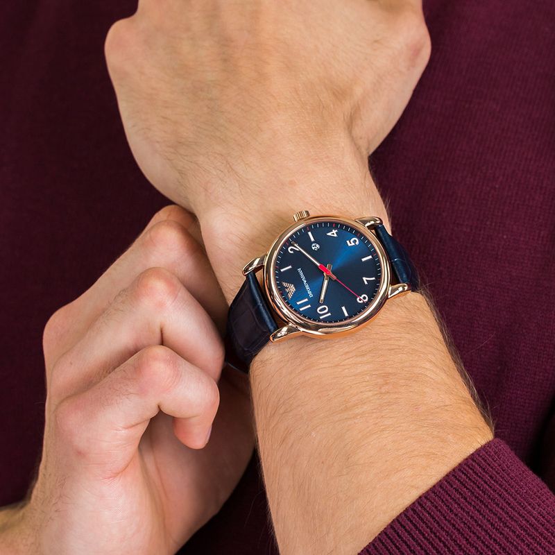 Reloj Emporio Armani Luigi AR11135 Fecha Acero Oro Rosado Cuero