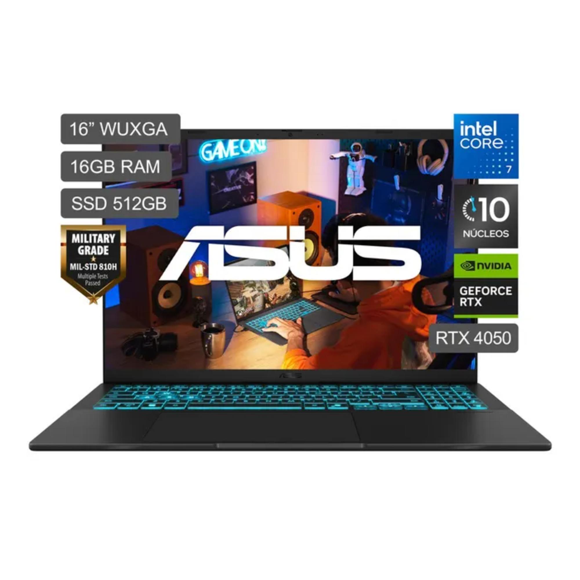 Laptop ASUS Gaming V16 16"" Intel Core 7 240H 512GB SSD 16GB RAM Nvidia RTX 4050