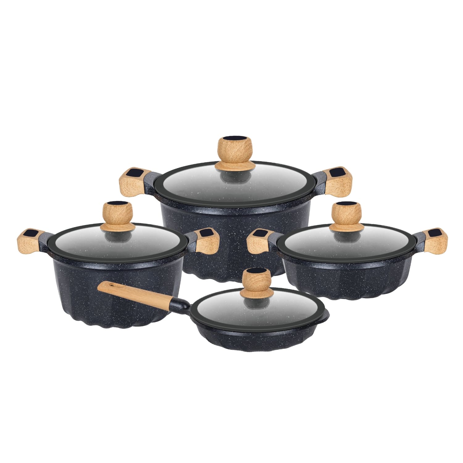 Juego de Ollas Negras de Roca Volcánica 8 Piezas