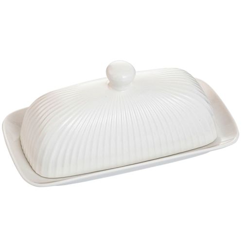 Mantequillera de Porcelana VIVA HOME Blanco Rayas