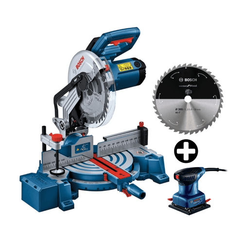 COMBO Sierra Ingleteadora GCM 254 220V 1750W Bosch + Lijadora orbital GSS 140 220W + 1 Lija Bosch