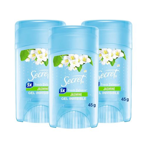 Pack Desodorante para mujer SECRET Antitranspirante en Gel Invisible Jasmine 45g x 3un