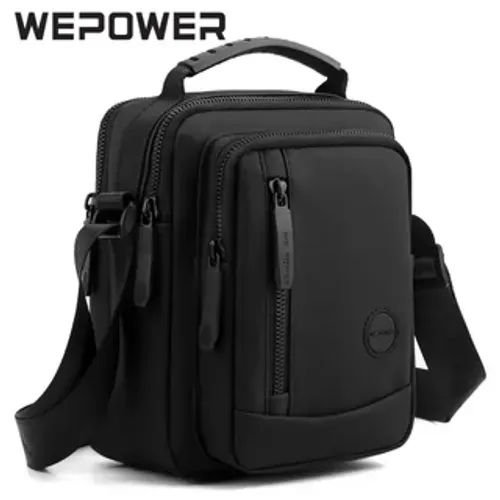 MORRAL BANDOLERA DE CUERO PARA HOMBRE WEPOWER IMPERMEABLE NEGRO MATE