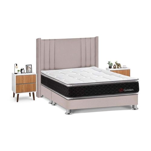 Juego de Dormitorio Forli Golden King Beige + Velador Milan