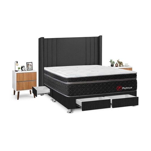 Juego de Dormitorio Forli Platinium 4 Cajones King Gris + Velador Milan