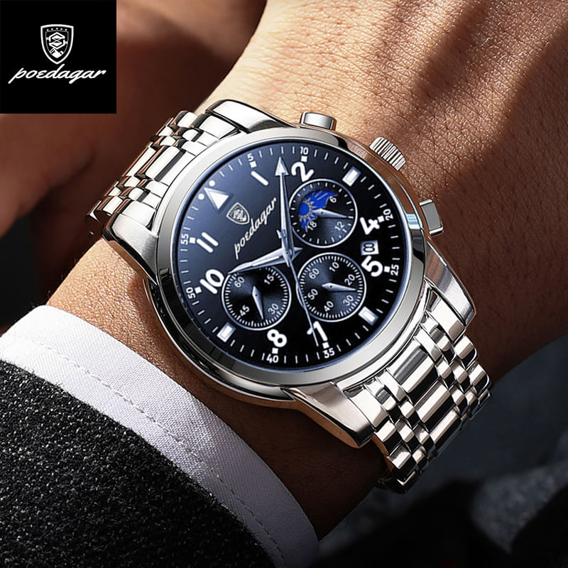 RELOJ HOMBRE ACERO INOXIDABLE ANÁLOGO POEDAGAR 816 CUARZO AZUL MODA HOMBRE