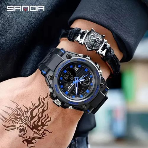 Reloj Hombre Deportivo Análogo Digital  Impermeable con Cronógrafo Militar Resistente al Agua - Azul