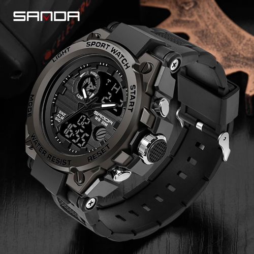 Reloj Hombre Deportivo Análogo Digital  Impermeable con Cronógrafo Militar Resistente al Agua -Negro
