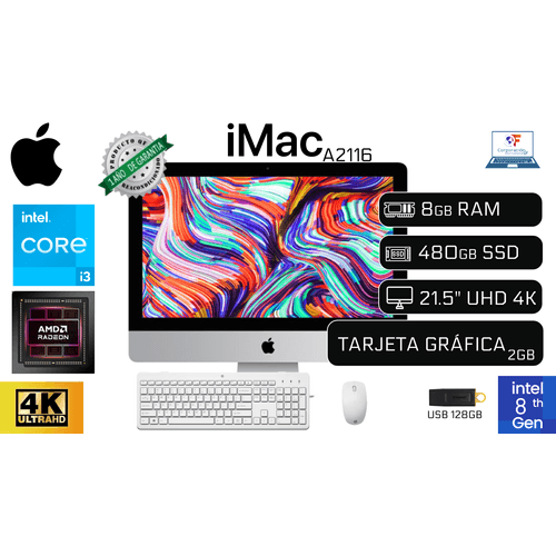 Computadora Reacondicionada iMAC A2116 Año 2019 8GB RAM 480GB VIDEO 2GB GDDR5 + Hdd 1TB Usb 128