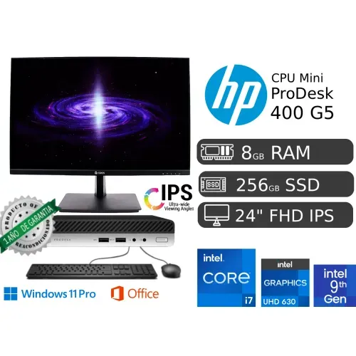 PC MINI HP PRODESK 400 G5 Ci7 9700T 8Gb Ram SSD 256 Reacondicionda + Led 24" + 1 AÑO GARANTÍA