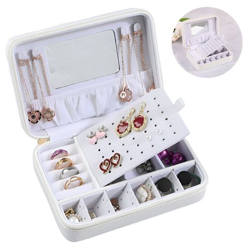 Joyero Portátil Con Espejo Y Cierre Blanco